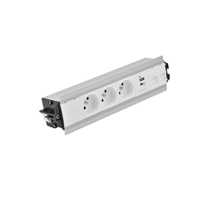 SIMON 480 TS48-510E30BK0-30 Indesk 3 gn. typ E + ładow. USB A+C i płytka dla 2 złączy RJ45 keystone; 48510E30BK00000-30 KONTAKT (48510E30BK00000-30)