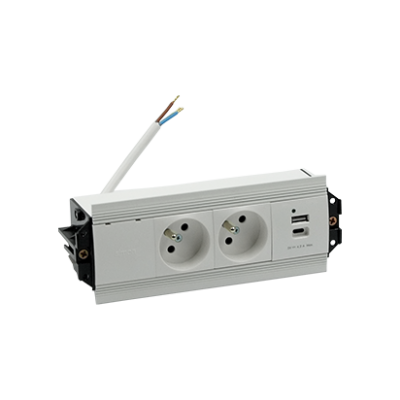 SIMON 480 TS48-530E20B00-30 Indesk 2 gn. typ E + ładowarka USB typ A+C; złącze 10 cm przewód; alumin 48530E20B000000-30 KONTAKT (48530E20B000000-30)