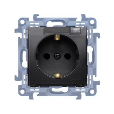 Simon 10 Gniazdo wtyczkowe Schuko do wersji IP44 z uszczelką - klapka transparetna 16A 250V zaciski śrubowe czarny CGSZ1B.01/49A KONTAKT (CGSZ1B.01/49A)