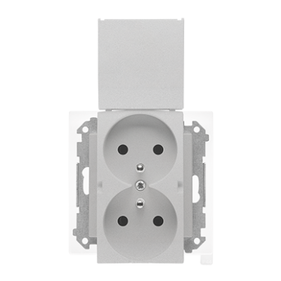 Simon 55 Gniazdo wtyczkowe podwójne do wersji IP44 z uszczelką szybkozłączka Klapka W kolorze pokrywy Aluminium mat TGZ2BMCZ.01/143 KONTAKT (TGZ2BMCZ.01/143)