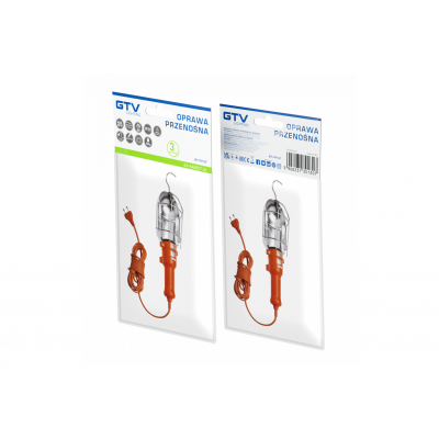 Oprawa przenośna E27 5m max 60W pomarańczowa GTV (OS-KAN527-24)