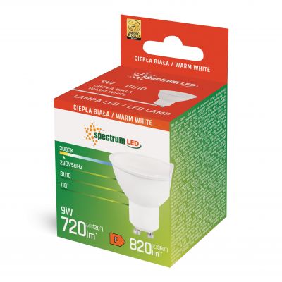 LED GU10 230V 9W SMD WW z MLECZNĄ SZYBKĄ biała WOJ+13256_9W Spectrum Led (WOJ+13256_9W)