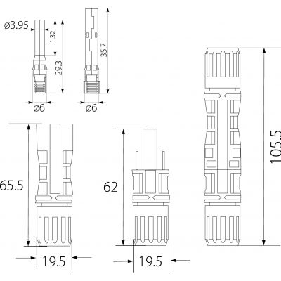 Złącze solarne MC4 ZS 1500V 4-6mm2 kompletne (męskie i żeńskie) (88.41)