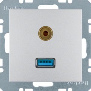 BERKER B.Kwadrat/B.7 Gniazdo USB / 3,5mm Audio aluminium 3315391404 HAGER (3315391404)