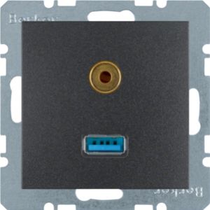 BERKER B.X Gniazdo USB / 3,5mm Audio, antracyt 3315391606 (3315391606)