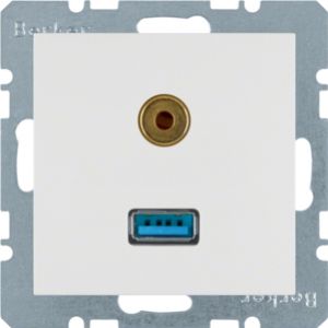 BERKER S.1/B.3/B.7 Gniazdo USB / 3,5mm Audio biały 3315391909 HAGER (3315391909)