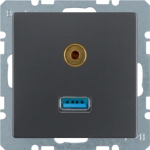 BERKER Q.x Gniazdo USB/3.5mm audio, antracyt, aksamit lakierowana 3315396086 (3315396086)