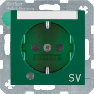 BERKER B.Kwadrat Gniazdo SCHUKO z uziemieniem, diodą kontrolną LED i pole opisowe, nadruk SV , zielony 41108913 (41108913)