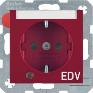 BERKER B.Kwadrat Gniazdo SCHUKO z uziemieniem, diodą kontrolną LED i pole opisowe, nadruk EDV czerwony 41108915 (41108915)