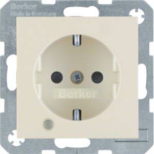 BERKER B.Kwadrat Gniazdo SCHUKO z uziemieniem, diodą kontrolną LED i pole opisowe, krem 41108982 (41108982)