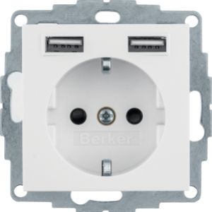 BERKER B.x Gniazdo SCHUKO z gniazdem ładowania USB 2,4A samozaciski; biały połysk 48038989 HAGER (48038989)