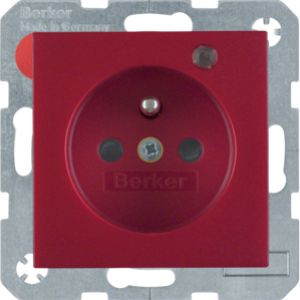 BERKER S.1/B.3/B.7 Gniazdo z uziemieniem i LED kontrolną z podwyższoną ochroną styków czerwony 6765091915 (6765091915)