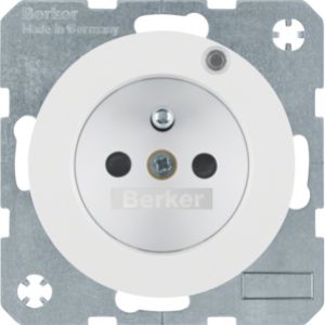 BERKER R.1/R.3 Gniazdo z uziemieniem i diodą kontrolną LED, biały, połysk 6765092089 HAGER (6765092089)