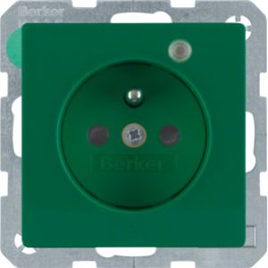 BERKER Q.1/Q.3 Gniazdo z uziemieniem z diodą kontrolną LED, z podwyższoną ochroną styków zielony, aksamit 6765096013 HAGER (6765096013)
