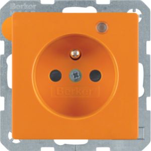 BERKER Q.1/Q.3 Gniazdo z uziemieniem z diodą kontrolną LED, z podwyższoną ochroną styków pomarańcz aksamit 6765096014 (6765096014)