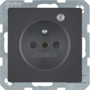 BERKER Q.x Gniazdo z uziemieniem z diodą kontrolną LED, z podwyższoną ochroną styków antracyt, aksamit lakierowana 6765096086 (6765096086)