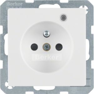 BERKER Q.1/Q.3 Gniazdo z uziemieniem z diodą kontrolną LED, z podwyższoną ochroną styków biały, aksamit 6765096089 (6765096089)