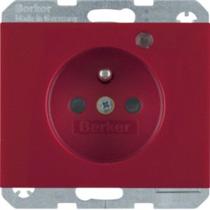 BERKER K.1 Gniazdo z uziemieniem i LED kontrolną z podwyższoną ochroną styków czerwony 6765097015 (6765097015)