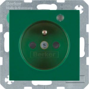 BERKER B.X/S.1 Gniazdo z uziemieniem i LED kontrolną z podwyższoną ochroną styków zielony 6765098913 HAGER (6765098913)