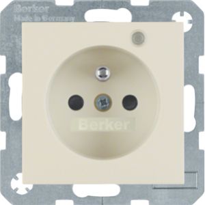BERKER B.Kwadrat/S.1 Gniazdo z uziemieniem i LED kontrolną z podwyższoną ochroną styków krem 6765098982 (6765098982)