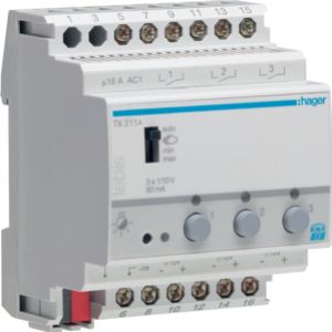 KNX e/s Ściemniacz załączający 1x10V, 50 mA, 3-kanałowy, 4 mod TX211A HAGER (TX211A)
