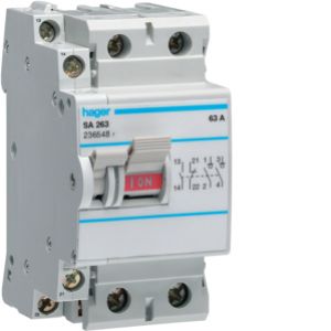 HAGER Modułowy rozłącznik izolacyjny z możliwością wyzwalania 2P 63A 230VAC, wyposażony w styk pomocniczy SA263 (SA263)