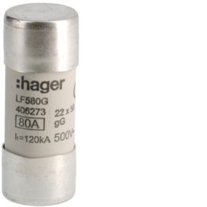 HAGER Wkładka bezpiecznikowa cylindryczna CH-22 22x58mm gG 80A 500VAC LF580G (LF580G)