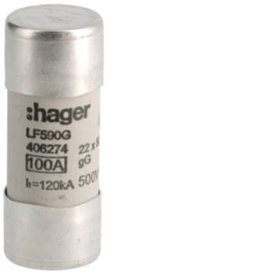 HAGER Wkładka bezpiecznikowa cylindryczna CH-22 22x58mm gG 100A 500VAC LF590G (LF590G)