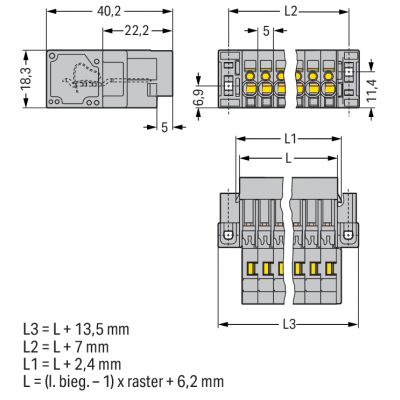 Wtyk X-COM 3-biegunowy szary raster 5mm 769-603/004-000 /50szt./ WAGO (769-603/004-000)