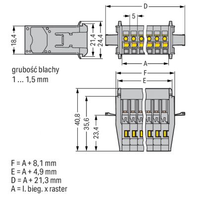 X-COM wtyk 2-biegunowy szary raster 5 mm (769-602/005-000)