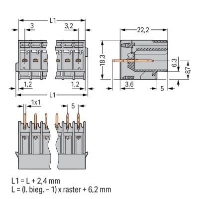 X-COM wtyk 5-biegunowy szary raster 5 mm (769-635)