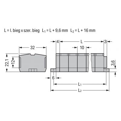 Listwa zaciskowa 4-przewodowa 2,5mm2 11-torowa szara mocowanie śrubowe 264-211 /25szt./ WAGO (264-211)