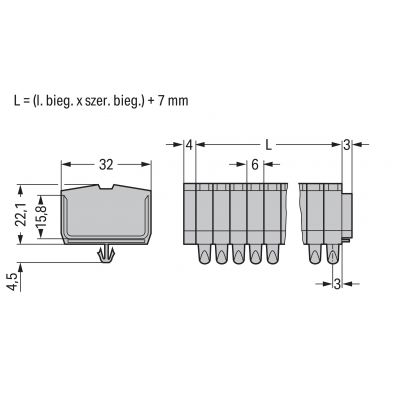 Listwa zaciskowa 2-przewodowa 2,5mm2 11-torowa szara stopki montażowe 264-161 /25szt./ WAGO (264-161)
