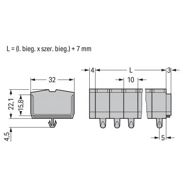Listwa zaciskowa 4-przewodowa 2,5mm2 2-torowa szara stopki montażowe 264-252 /100szt./ WAGO (264-252)