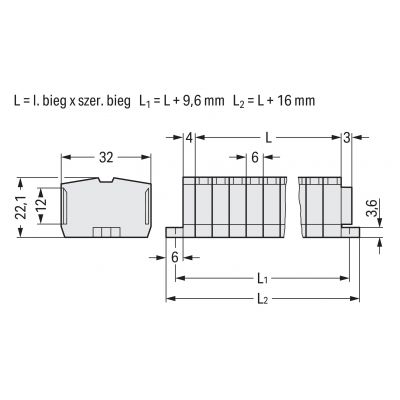 Listwa zaciskowa 2-przewodowa Ex 2,5 mm2 8-torowa jasnaszara mocowanie śrubowe (264-138)