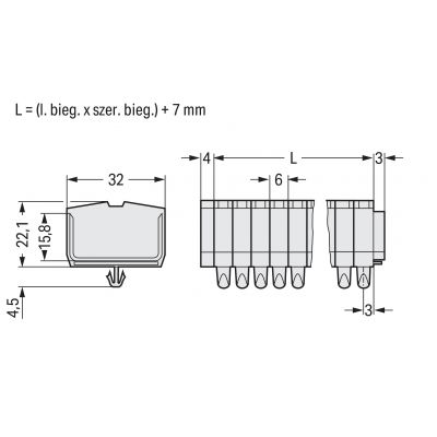 Listwa zaciskowa 2-przewodowa Ex 2,5mm2 6-torowa jasnoszara stopki montażowe 264-186 /50szt./ WAGO (264-186)