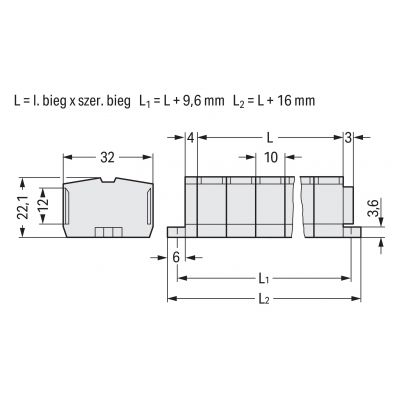 Listwa zaciskowa 4-przewodowa Ex 2,5mm2 10-torowa jasnoszara mocowanie śrubowe 264-240 /50szt./ WAGO (264-240)