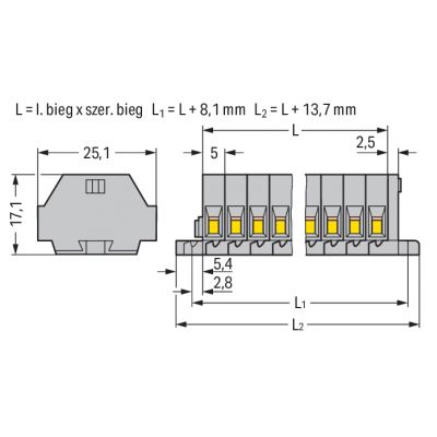 Listwa zaciskowa 2-przewodowa 1,5mm2 10-torowa szara mocowanie śrubowe 260-110 /25szt./ WAGO (260-110)
