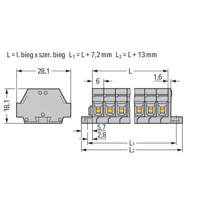 Listwa zaciskowa 2-przewodowa 2,5mm2 6-torowa szara z mocowaniem śrubowym 261-426 /50szt./ WAGO (261-426)