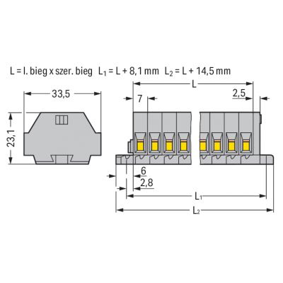 Listwa zaciskowa 2-przewodowa 4mm2 8-torowa szara 262-108 /100szt./ WAGO (262-108)