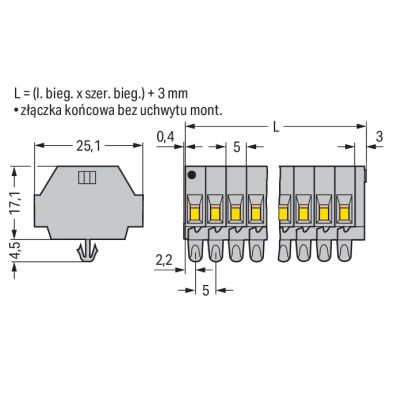 Listwa zaciskowa 2-przewodowa 1,5mm2 6-torowa szara stopki montażowe 260-156 /50szt./ WAGO (260-156)