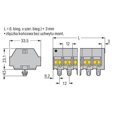 Listwa zaciskowa 4-przewodowa 4mm2 3-torowa szara stopki montażowe 262-253 /100szt./ WAGO (262-253)