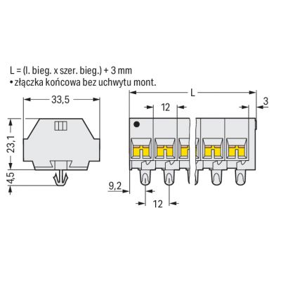 Listwa zaciskowa 4-przewod. Ex 4mm2 4-torowa jasnoszara stopki montażowe 262-284 /100szt./ WAGO (262-284)