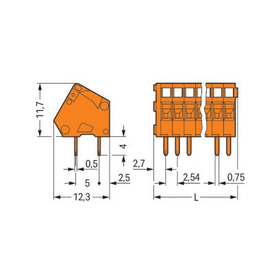 Listwa zaciskowa do płytek drukowanych 4-biegunowa pomarańczowa raster 2,54mm 233-404 /100szt./ WAGO (233-404)