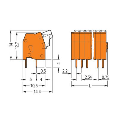 Listwa zaciskowa do płytek drukowanych 4-biegunowa pomarańczowa raster 2,54mm 234-504 /100szt./ WAGO (234-504)