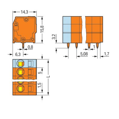 Listwa zaciskowa do płytek drukowanych 16-biegunowa pomarańczowa raster 5,08mm 739-166 /10szt./ WAGO (739-166)