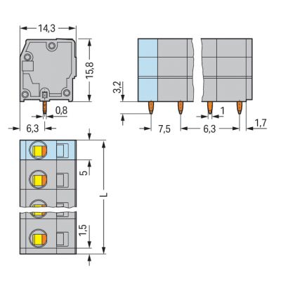 Listwa zaciskowa do płytek drukowanych 4-biegunowa szara raster 7,5mm 739-204 /40szt./ WAGO (739-204)