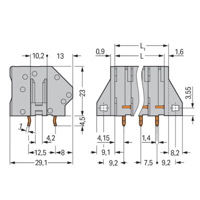 Listwa zaciskowa do płytek drukowanych 2-biegunowa szara raster 7,5mm 745-302 /128szt./ WAGO (745-302)