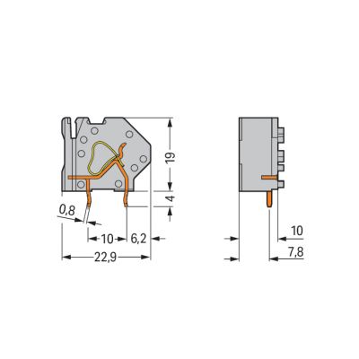 Złączka do płytek drukowanych szara raster 10mm 745-821 /50szt./ WAGO (745-821)