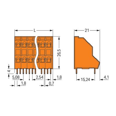 Listwa do płytek drukowanych 2-piętrowa 3-biegunowa pomarańczowa raster 5,08mm 736-403 /112szt./ WAGO (736-403)